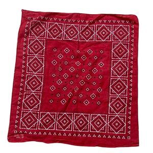 Vintage 1950s Red & White 16” 100% Cotton Bandana Pocket Square Diamond Print
